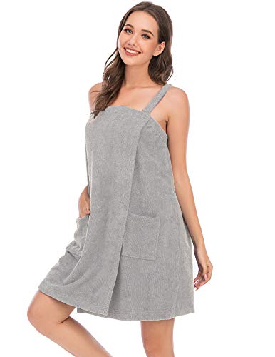 Image of Veseacky Women Bath Wrap Towel for Womens Shower with Pocket Adjustable Spa Robe & Facial Headband