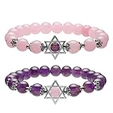 Material: Amethyst, Rosenquarz, Legierung; Lieferung: 2x Armbänder(Amethyst + Rosenquarz)