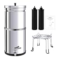 BOKKRALL NSF/ANSI 42&372 Standard 2.25 Gallons Stainless Steel Portable Gravity-Fed Water Filter System with Carbon Filter, Detachable Stand and SS304 Spigot