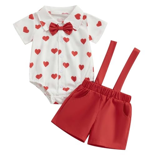 SAYOO Toddler Baby Boy Valentines Dress Suit Kids Love Heart Gentleman Dress Shirt+Red Shorts Pant 2Pcs Tuxedo Outfits (W Red 3-6 Months)