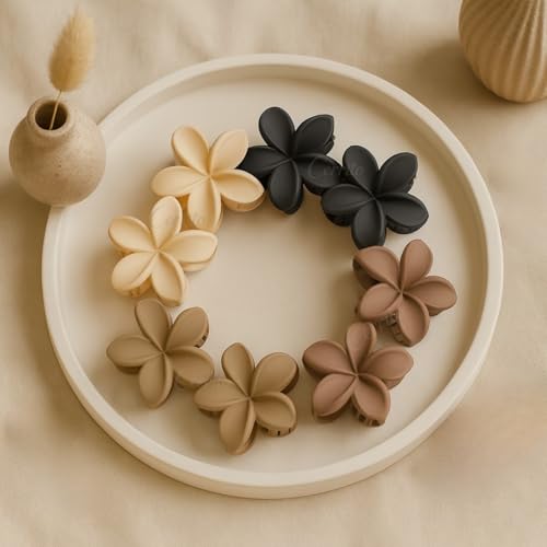 Image of Cerrito Flower Hair Claw Clips for Women Girls - 6 Pcs Small Strong Hold Clamps for Thick Thin Hair, Matte Nonslip, Neutral Floral Claw, Styling Hair Accessories, Ponytail Holder, Multicolor