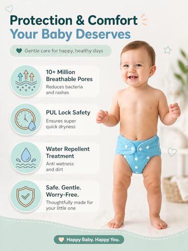 Image of Reusable Cloth Diaper for Babies | Washable Baby Cloth Diaper with Absorbent Insert | Leak Proof Adjustable Free Size Pocket Diaper 3M -3Years | Eco Friendly Reusable Baby Diaper (2, Blue Brown, One Size)