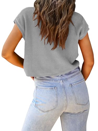 Image of LCXWFE Womens Summer Cropped Sweater Vest Trendy Cap Sleeve Crop Tops Crew Neck Loose Knit Tank Top