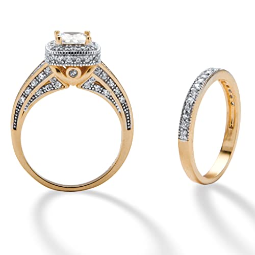 PalmBeach Yellow Gold-Plated Princess Cut Cubic Zirconia Bridal Ring Set Sizes 5-102