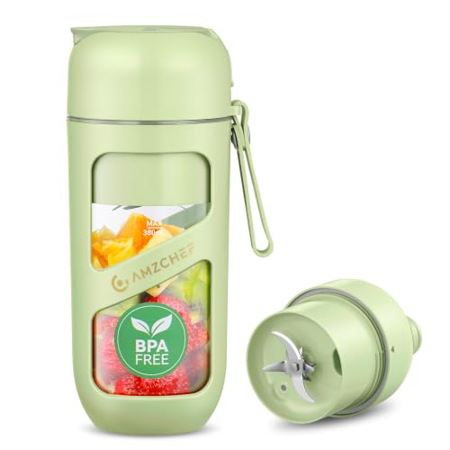 AMZCHEF Batidora de Vaso Portatil - Mini Batidora al Vacío para Batidos y Smoothies - Gran Poder de Corte con 10 Cuchillas - Licuadora Portatil para Deportes, Viajes, Senderismo (Tipo-C, Libre de BPA)