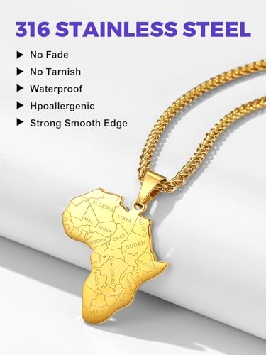 Richsteel African Map Necklace for Men Women Stainless Steel4