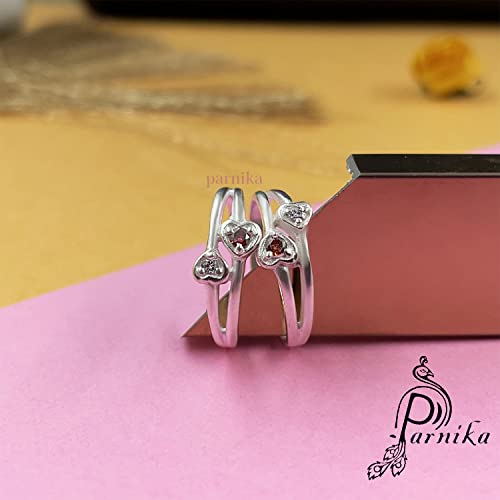 Parnika Twin Hearts CZ Embedded Band Design Hallmark Silver Toe Rings in Pure 92.5 Sterling Silver for Women | Chandi Bichiya | With Certificate of Authenticity | - Image 3