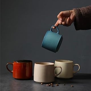 12oz Rustic Minimalist Handmade Ceramic Pottery Coffee Mug Set of 4, Lead-Free Glaze Tea Mug, Sturdy Tea cup, Handmade stoneware mugs for Tea Latte Milk for office and home