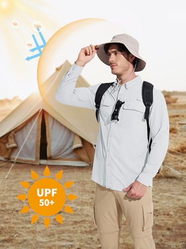 MAGCOMSEN Men's Sun Protection Fishing Shirts Long Sleeve UPF 50+ Quick Dry Cooling Button Down Shirt for Hiking Safari3