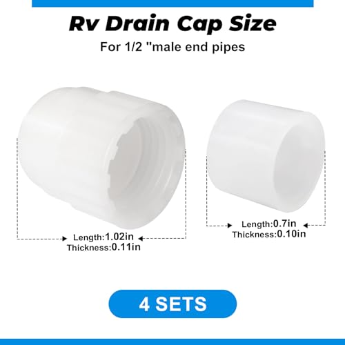 Image of 06860 1 /2 inch RV Drain Cap, Cold Water Pipe 1 /2 inch Female End Cap Terminator, RV Plumbing Cap Fitting, RV Pex Pipe /Tubing Fittings (4 Fittings)