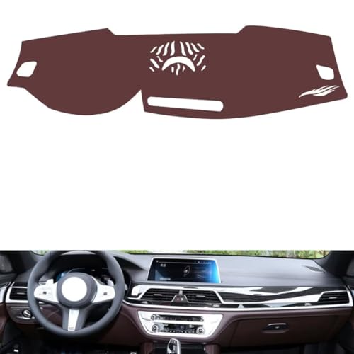 Leather Dash Board Cover mat Compatible with BMW 7 Series （NO HUD） 2016-2022 ，Anti-Glare and dust Protector(Brown)
