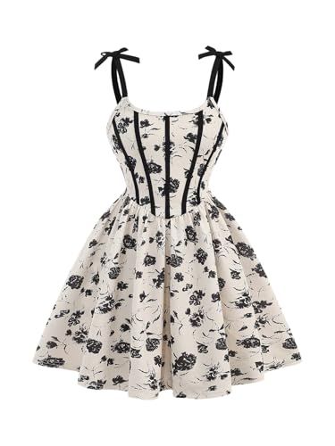 Floerns Girl's Floral Tie Shoulder Cami Dress Fit and Flare A Line Short Dresses