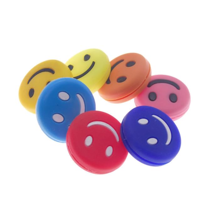 Jinshining Blue Smiling Emoji Tennis Racket Vibration Dampener Soft Silicon Racket Dampener Cartoon Shape Tennis Racquet Shock Absorbers Tennis Racket for Racquetball
