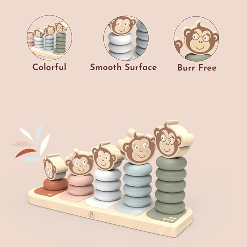 Image of Speedy Monkey Kids Family Stacker, 5 Stackable Monkeys: Parent, Child, Sibling, Non-Toxic Paint, Develops Dexterity & Creativity, Educational Toy for Early Learning