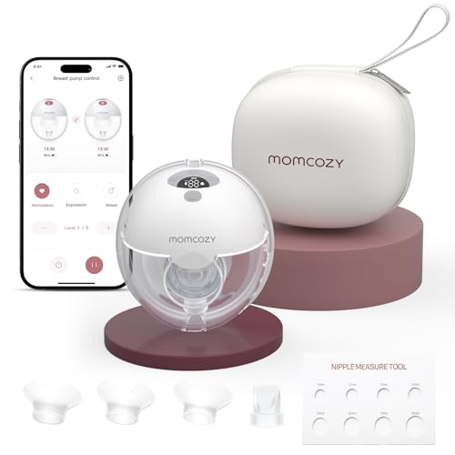 Momcozy M5 Smart Breast Pump APP Controlled Wearable HandsFree Electric Pump 3 Modes 9 Suction Levels Portable Lightweight Pump 24mm Flange 1 Count Quill Gray