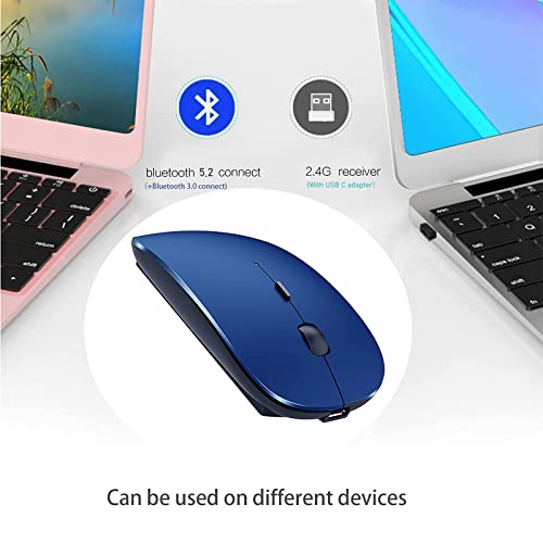 Artusi Bluetooth Mouse For Laptop Mac Ipad Imac Macbook Pro Macbook Air Computer Pc Chromebook Windows Rechargeable Wireless Mouse With 2.4G Receiver And Usb C Adapter (Blue) #TOP2