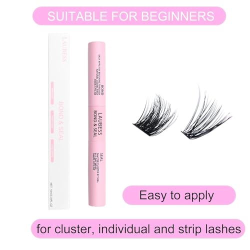 Image of Lash Bond and Seal Waterproof 2Pcs LAUBESS Lash Glue for Eyelash Clusters 2 in 1 Lash Cluster Glue Adhesive Eyelash Glue Home Use Strong Hold 72H 10ml*2