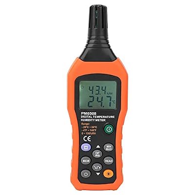 Digital Hygrometer, Display Humidity Temperature Meter for Dew Point Wet Bulb, 99 Records, Ergonomic Design with Cover, PM6508