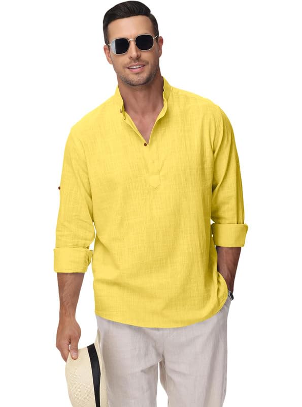 Image of Macsivo Men's Cotton Blend Solid Short Kurta with Regular Lenth Mandarin Collar Short Button Placket Rolled up and Full Sleeves Kurta for Men