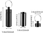 12 Pièces Porte-clés Porte-pill Portable Pill Porte-clefs Conteneur Pill Organizer Travel Cas Pill Aluminium Boîte à pilules Bouteille de médecine pour les voyages en camping en plein air (Noir, Argent)
