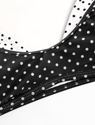 Image of ZAFUL Women's Polka Dot Bikini Set Double Layer Halter Swimsuit Colorblock Side Tie 2 Piece Bathing Suit