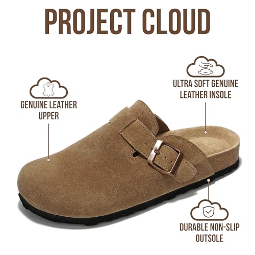Image of Project Cloud 100% Genuine Leather Footbed Clogs for Women - Memory Foam Arch Support Slippers for Women - Trendy Slip-ons Women's Mules & Clogs Sandals