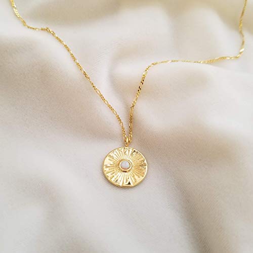 Medallion Necklace, Sun Pendant Necklace, Gold Pendant Necklace, Opal Pendant Necklace, Coin Necklace, Figaro Chain Necklace, KAYLA NECKLACE