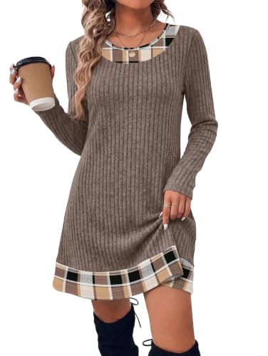 OFEEFAN Fall Dresses for Women 2026 Long Sleeve Sweater Dress Color Block