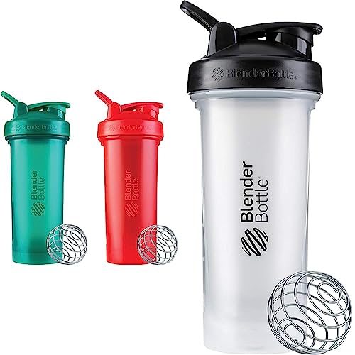 BlenderBottle Classic V2 Shaker Bottle, 28-Ounce (2 Pack), Red, Green & Classic V2 Shaker Bottle Perfect for Protein Shakes and Pre Workout, 28-Ounce, Clear/Black