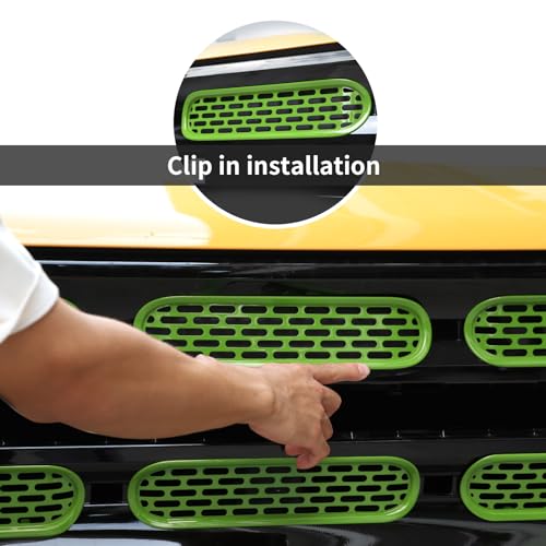 Image of Front Grill Mesh Grille Inserts Cover Frame Trims Kit 6Pcs Fit for Ford Bronco 2021-2026 2 /4 Door Exterior Accessories (Green)