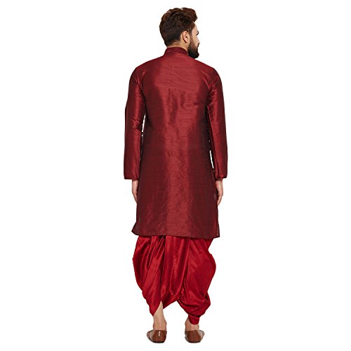 Image of SOJANYA (Since 1958 Men's Off-White and Gold Dupion Silk Dhoti Kurta Set