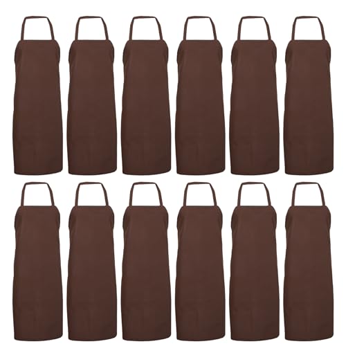 PINNACLE 12 Pack Large Cut Bib Apron w/Tubular Braid Ties A2300 - Brown