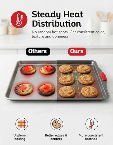 Premium Nonstick Baking Sheet Pans – Set of 3, Heavy-Gauge Carbon Steel, Warp, Dent, and Rust-Resistant – Gourmet Rimmed Half Cookie Sheet Trays, Non-Toxic for Exceptional Baking Performance - Thumbnail 2