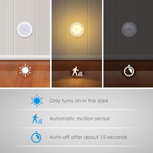 Image of AMIR Upgraded 3.15 inch Motion Sensor Light Indoor, Cordless Battery Powered Stick on LED Night Lights for Closet, Stair, Under Cabinet, Hallway, Kitchen (Warm White - Pack of 6)