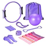Ideal Swan Pilates Ring Essentials Kit for Women, Large Pilates Ring Workout Equipment Set with 9.8” Ball, Resistance Bands, Accessories, Purple Pilates Set for Beginners, Toning, Fitness Gift(13PCS)