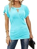 Ninedaily Women Dressy Tunic Tops Crossover V Neck Raglan Sleeve Ruched Blouse