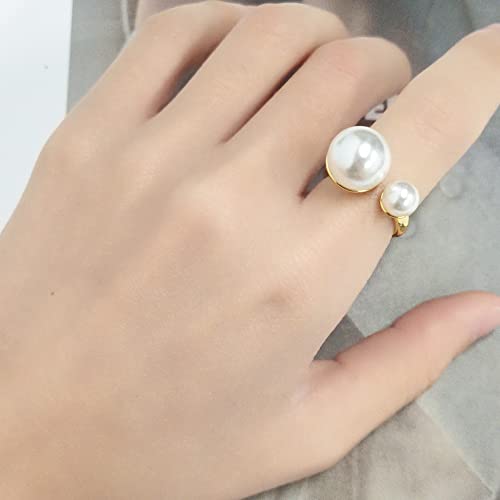 Double Simulated Pearl Wrap Ring for Women Promise Statement Two Pearls Open Midi Knuckle Rings Open Cuff Band Comfort Fit Adjustable Engagement Wedding Mother's Day Jewelry Gift3