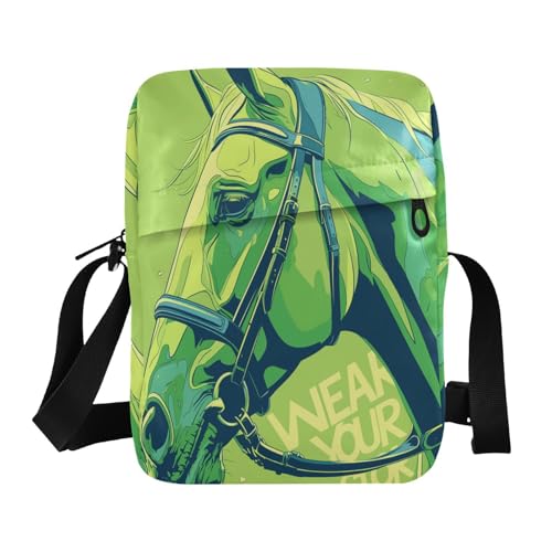 Green Horse Cartoon messenger bag for men Shoulder Crossover Bag Cross Over Purse Adjustable Strap for School business