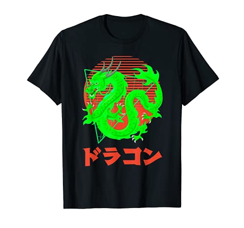 Vintage edgy Japan retro vaporwave dragon grunge otaku kanji T-Shirt