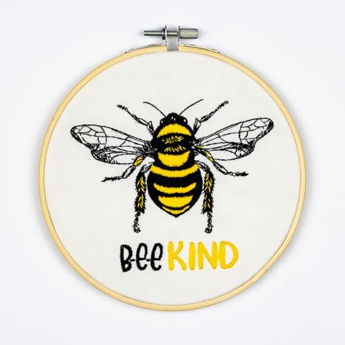 DUTCH STITCH BROTHERS Bee Kind Embroidery Starter Kit with Pattern and Instructions. Stamped Embroidery Kits with Embroidery Clothes with Pattern. 6" Embroidery Hoop