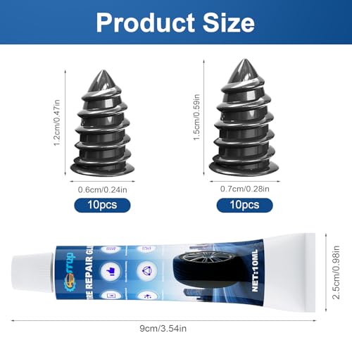 Image of Tire Repair Rubber Nails Kit, 50 PCS Screw in Tire Repair Plugs Kit with 2 Sizes, Portable Emergency Tubeless Tire Repair Kit for Cars, SUVs, Motorcycles and ATVs (25S+25L+20ML+1Screwdriver)