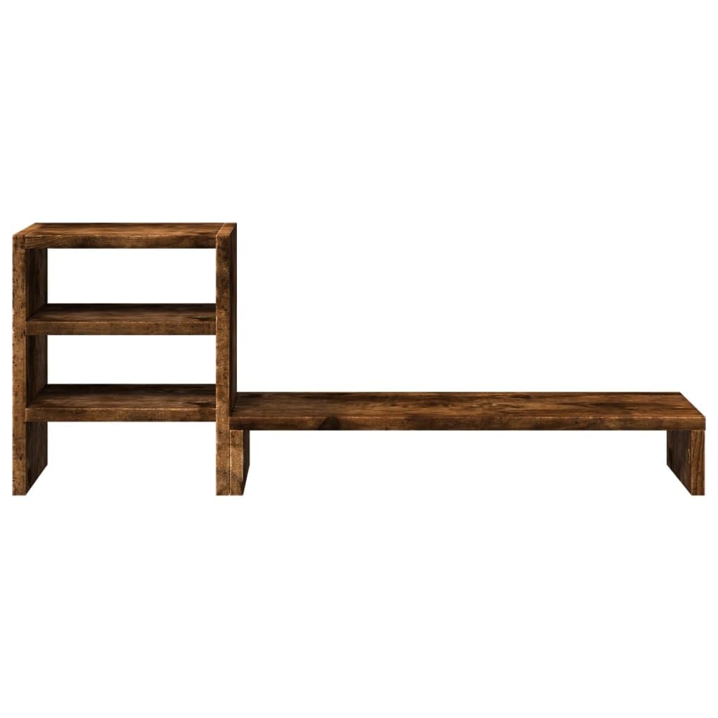Mangloder - Supporto per monitor con organizer da scrivania, in legno di rovere affumicato, stabile supporto da tavolo per lavoro ergonomico in casa, con ampio spazio di archiviazione per articoli da
