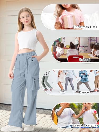 Image of Cromoncent Cargo Pants Girls & Women Parachute Pants Y2K Baggy Rave Clothes Waterproof with Pockets, 6 Years - 3XL