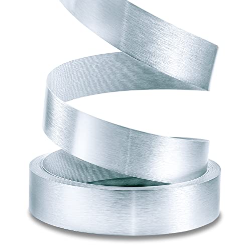 Image of Silver Edge Banding, Brushed Aluminum 2 inch x 100ft Non Glued Flexible Durable Real Wood PVC Veneer Edge Trim for DIY Table Cabinet Furniture Decorative Trim