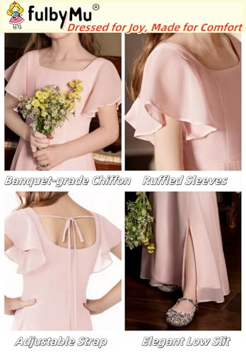 Short Sleeve Junior Bridesmaid Dress for Girls Formal Party Flower Girl Dresses Long with Low Slit2