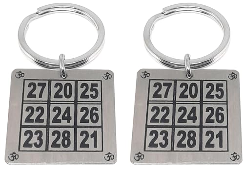 Image of Aura Kuberakolam Magic Numbers Keyring Keychain To Attract Money And Success Stainless Steel Silver Keychain