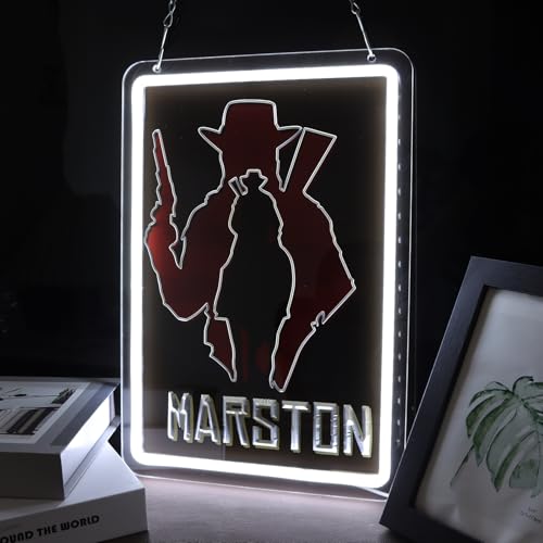 Image of Western Cowboy Neon Sign, LED Neon Light for Wall Decor, Marston Silhouette Neon Lamp for Game Room, Man Cave, Bedroom, Bar, USB Powered Cool Light for Gamer Fans