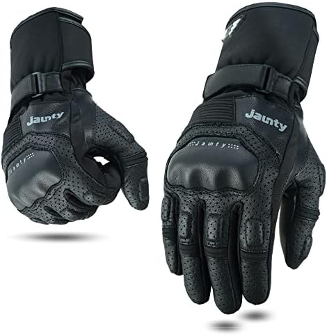 JAUNTY Motorcycle Gloves, Summer Leather Touchscreen Racing Gloves, Black, Unisex Adults, Motorcycle Enthusiasts Adults Ambidextrous Modern Style Knuckle Protection Perforated FIM Approved (Large)
