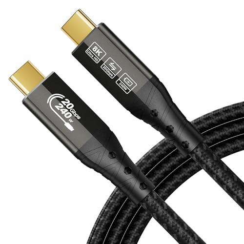 ZIKNYDO 8K USB C Kabel 3m, USBC 3.2 20Gbps Datenübertragung, 240W 48V/5A Schnellladung, 8K@30Hz / 4K@144Hz USB C Monitor Video Kabel für Thunderbolt 4, iPhone 16, MacBook Pro, iPad Pro, Dell XPS, VR