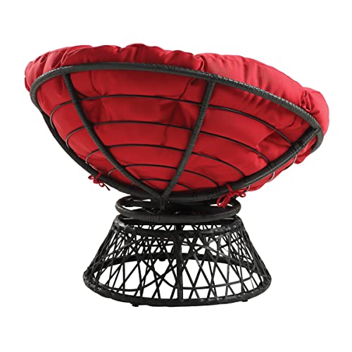 Image of OSP Home Furnishings Wicker Papasan Chair with 360-Degree Swivel, Grey Frame with Red Cushion
